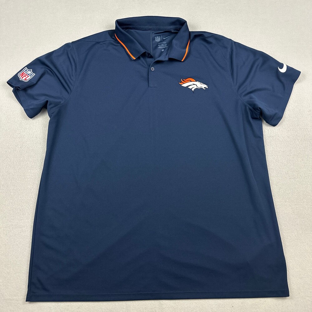 Denver Broncos Polo Men 2XL Blue Nike Dri-FIT NFL Sideline Golf Shirt XXL